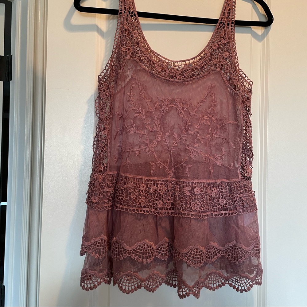 Rickis embroidered sheer mesh tank